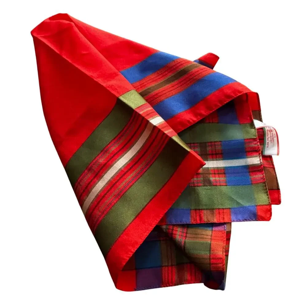 Silky Berkshire scarf red blue & green plaid square neckerchief style classic